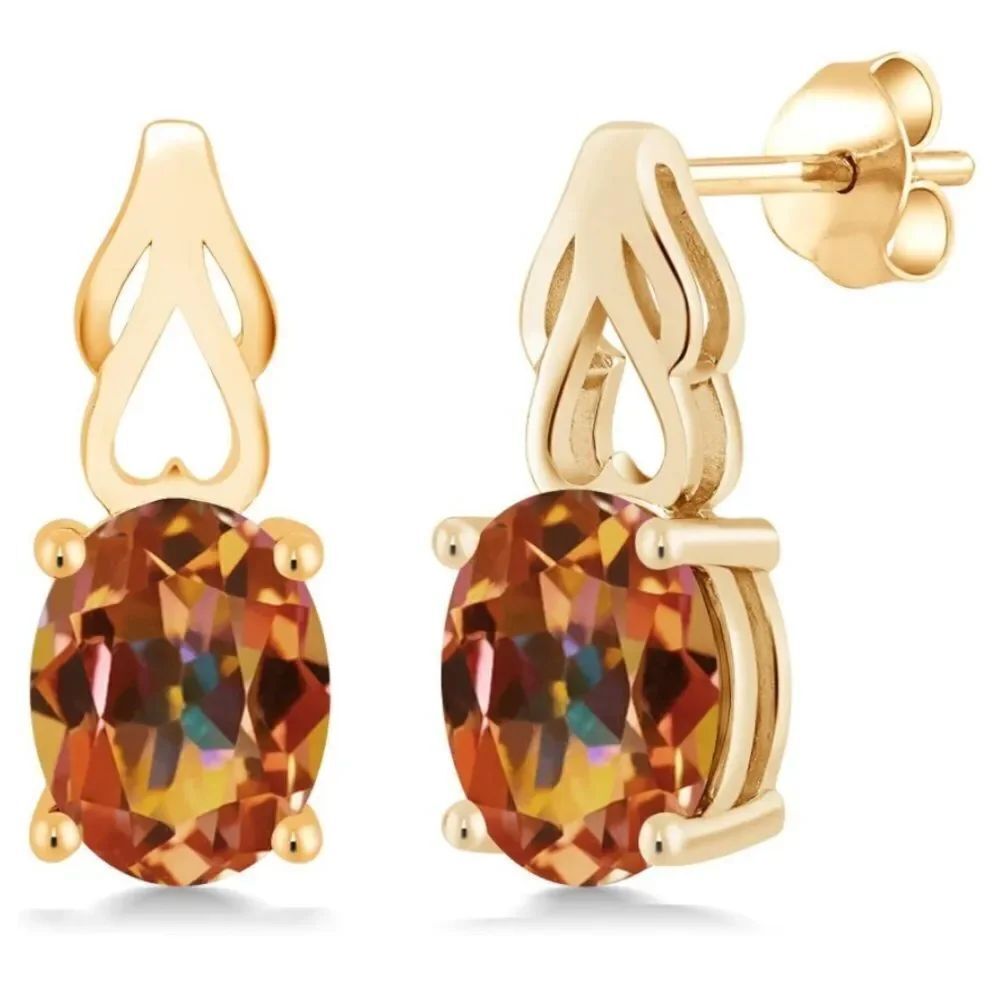 18K Yellow Gold 925 with 3.60 Cttw Ecstasy Mystic Topaz Oval Post Drop Earrings